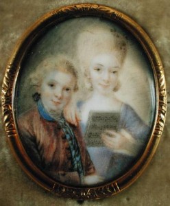  Wolfgang Amadeus Mozart (1756-91) and his sister Maria-Anna, called 'Nannerl' (1751-1829) (ivory) by Alphen, Eusebius Johann (1741-72) ivory Mozart Museum, Salzburg, Austria German, out of copyright