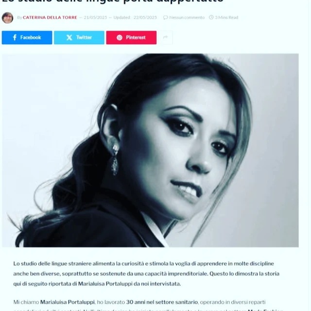 https://www.dols.it/2025/05/21/lo-studio-delle-lingue-porta-dappertutto/

Lo studio delle lingue straniere alimenta la curiosità e stimola la voglia di apprendere in molte discipline anche ben diverse, soprattutto se sostenute da una capacità imprenditoriale. Questo lo dimostra la storia qui di seguito riportata di Marialuisa Portaluppi da noi intervistata.
